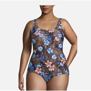 Lands End Women’s Square Neck Tugless One Piece Swimsuit Tropical Size 20W